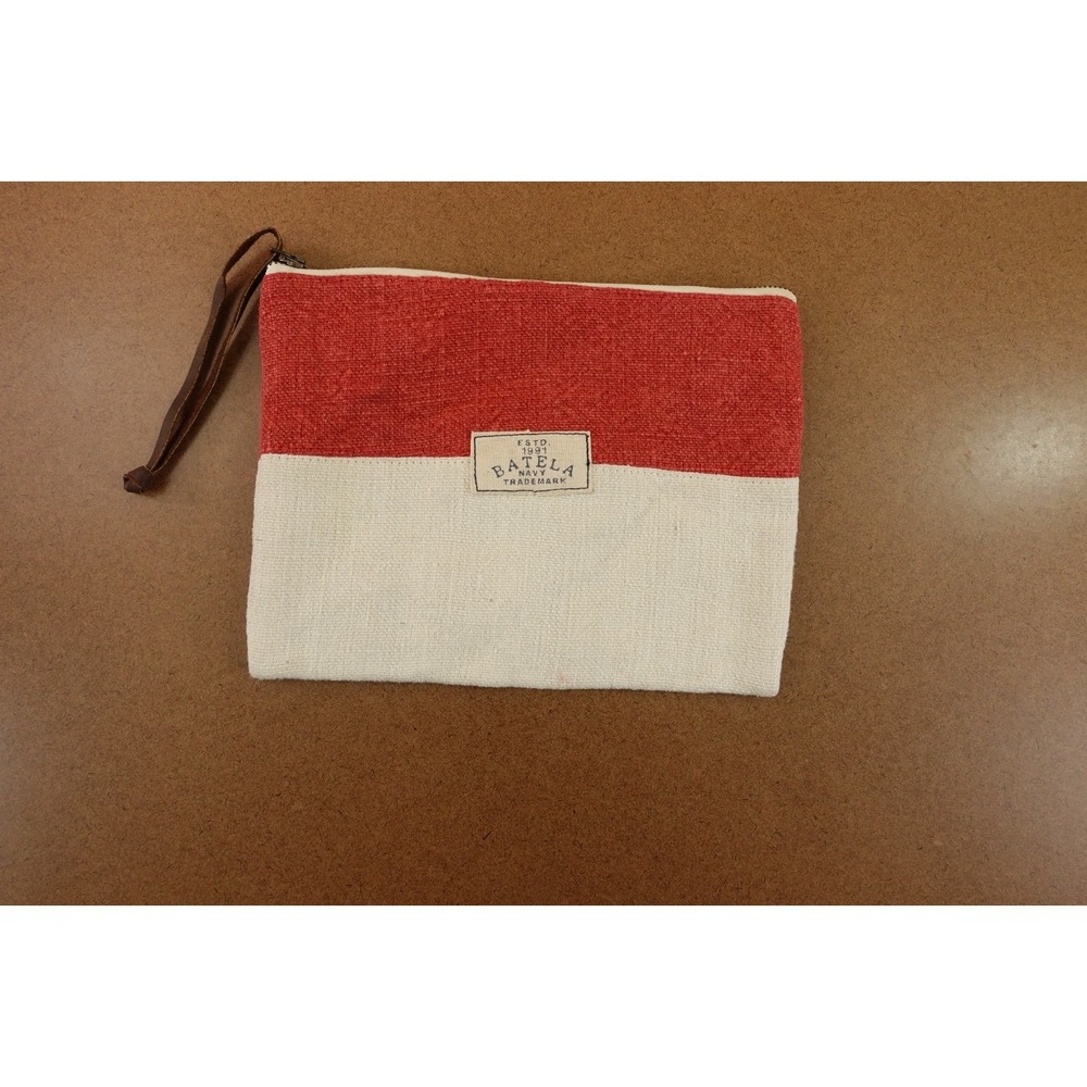 Batela Red Ivory Two-Tone Jute Toiletry Bag NWT